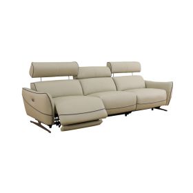 Pickup Only--Beige Top Grain Leather And PVC 3-Piece Living Room Recliner Sofa Set (Option: GN8412LAC.C.RAC)