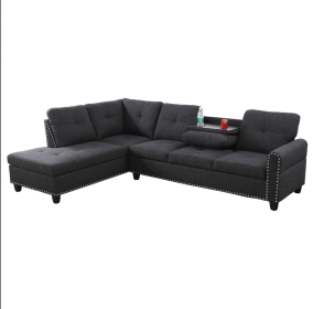 Self-pickup Only--Black Grey Linen 3-Piece Sofa Living Room Sofa Set (Option: F09911A   2PCS   S. C)