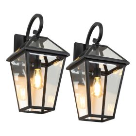 21 H 1-Pack Outdoor Wall Lantern Light  Modern Black Metal & Clear Glass Sconce For Porch, Patio, And Garden Lighting Bulb Not Included (Option: Default)