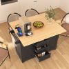 55.7" Large Kitchen Island with 2 Drop Leaf,Rolling Kitchen Cart on 5 Wheels with Power Outlet, Folding Storage Dining Table with Spice & Towel Rack