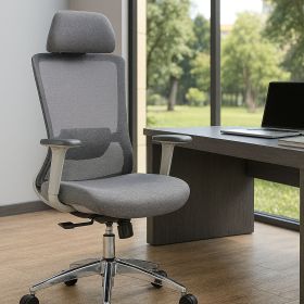 Ergonomic Mesh Office Chair with Adjustable Headrest and Lumbar Support, Breathable Back Design for Home and Office Use 8322H (Color: Grey)