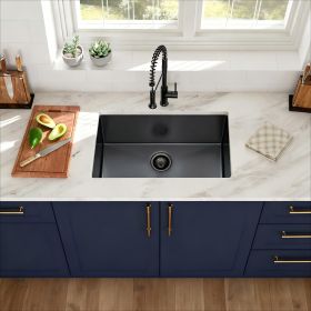 Classic Rectangular Gunmetal Black Undermount Kitchen Sink - 16 Gauge Single Bowl with Drain Assembly (size: 30" Gunmetal Black + Stainless Steel)