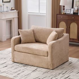 43.9 Wide Modern Upholstered Farmhouse Performance Accent Chair With Black Metal Legs,  Chenille Reading Armchair Single Sofa With Two Bolster Pi (Option: Wheat)