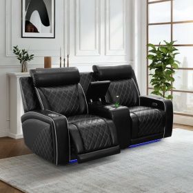 Pickup Only--Black Breathable Leather 3-Piece Living Room Functional Sofa Set (Option: L)