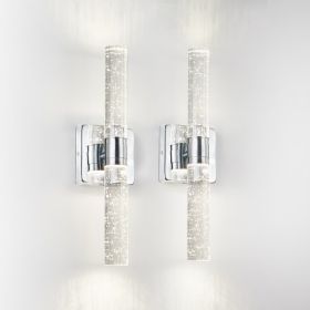 17in  H Contemporary Crystal Wall Light, Chrome Finish With Bubble Crystal, 2-Light Sconce For Bathroom, Bedroom, Hallway - Modern Indoor Lightin (Option: Default)