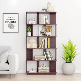 31.5L X 64.56 H Free Combination Bookshelf Modern 5-Tier Open Storage Bookcase MDF Wood Display Shelving For Living Room Home Office Bedroom Deco (Option: Ox Blood Red)