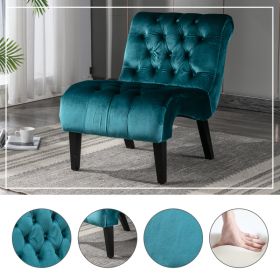 COOLMORE Modern Velvet Armless Accent Living Room Chair   Leisure Chair,Upholstered Fabric Button Comfortable Chair With Wooden Legs For Bedroom, (Option: Teal)