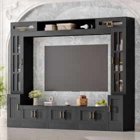 VIBE HAUS 98.4 W Wall Unit Entertainment Center With Bookshelves For TVs Up To 80, Modern TV Stand Media Console With Cabinets, Tempered Glass Doors A (Option: Black)