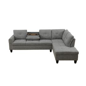Pickup Only--Brown Grey Linen 3-Piece Sofa Set Living Room Sofa (Option: F09918B2PCS  S.C)