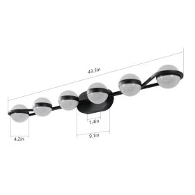 43in Black Minimalist LED Bathroom Vanity Light With Crystal Sand Acrylic Shades,6-Light Wall Mounted Decorative Lighting Fixture, Suitable For B (Option: Default)