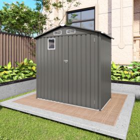 6X 3.6FT Metal Outdoor Storage Shed, Tool Shed With Peaked Roof Watertight With Clear Window And Lockable Door Compact Metal Tool Room For Garden (Option: Gray)
