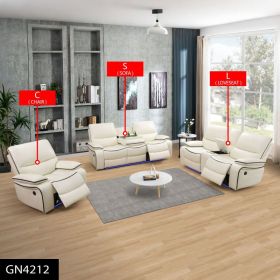 Pickup Only---Off-White Bonded Leather Living Room Intelligent Recliner 3-Piece Sofa Set (Option: 3PCS CLS)