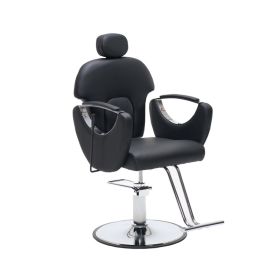 Barber Salon Chair For Hair Stylist, Height Adjustable Hydraulic Hair Reclining Salon Chairs, 360 Degrees Rotation, Multi-Function Shampoo Chair (Option: Black)