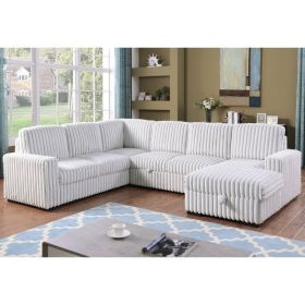 122 Inch Pull Out Couch, Rabbit Plush Fabric Sofa Bed & Comfy Upholstered, Oversized U Shape Sectional Sleeper Sofa Bed With Storage Chaise,GRAYI (Option: GrayishWhite)
