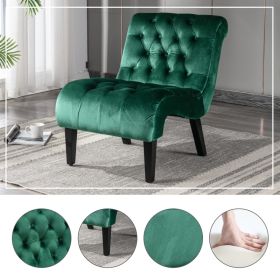 COOLMORE Modern Velvet Armless Accent Living Room Chair   Leisure Chair,Upholstered Fabric Button Comfortable Chair With Wooden Legs For Bedroom, (Option: Green)