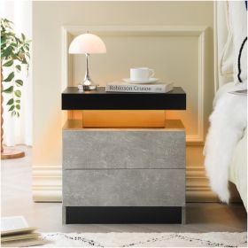 Nightstand LED Bedside Table Cabinet Lights Modern End Side With 2 Drawers For Bedroom Black Gray (Option: Black  Gray)