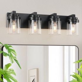 4 Light Bathroom Vanity Light, Matte Black Bathroom Light Fixtures With Clear Glass Shade, Vanity Light Fixtures Over Mirror For Bedroom Living R (Option: Default)