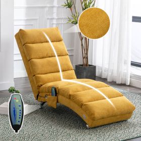 COOLMORE Luxury Upholstered Chaise Lounge Chair With Vibration For Relaxation, Modern Fixed Back Fabric Leisure Recliner Sofa For Living Room Bed (Option: Mustard)