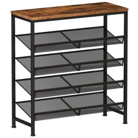 5 Tier Wood Top Shoe Rack, Industrial Storage For Entryway, Small Space Shoe Organizer (Option: Antique Wood 31.8IN)