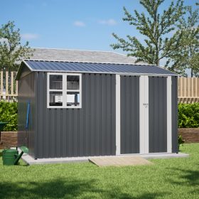 10X8FT Outdoor Steel Storage Shed With Clear Window, Lockable Doors, Weather-Resistant Metal Tool Shed For Garden, Backyard, Patio, And Utility S (Option: Gray)