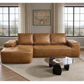 Boneless Couches For Living Room, Brown Faux Leather Cloud Sectional Couches With Chaise, Deep Seat L Shaped Modular Sofa, No Assembly Required S (Option: Brown)