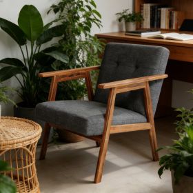 Mid Century Modern Accent Chair With Walnut Finish Thick Comfy Seat Cushion Upholstered Living Room Lounge Arm Chair For Living Room Bedroom Offi (Option: Default)