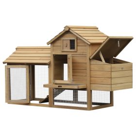 PawHut 59 Small Wooden Chicken Coop Hen House Poultry Cage For Outdoor Backyard With 2 Doors, Nesting Box And Removable Tray, Natural Wood (Option: Natural)