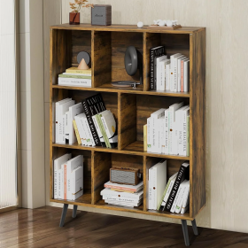 Wooden Cubic Bookshelf, Three-layer Open Cabinet With Legs, Made Of Natural Wood (Option: Brown)
