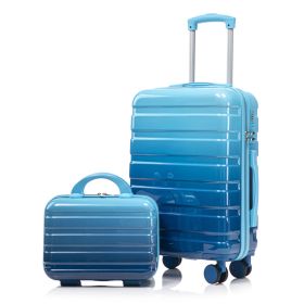 14-20 2 Pcs-set In PC Spinner Wheel Luggage, Carry On Suitcase, With Gradient Color And Combination Lock  Navy-Light Blue (Option: NavyLight Blue)