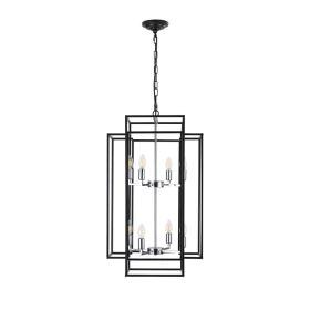 Same As W1340142525-L1018-C 18  Modern 8-Light Black & Chrome Geometric Pendant Chandelier, Industrial Metal Frame, Adjustable Hanging Light For (Option: Default)