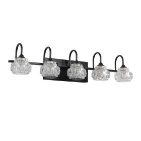29  Retro 5-Light Bathroom Vanity Light Fixture - Black Finish With Crystal Glass Shades, Wall Mounted Lighting For Bathroom, Powder Room, And Va (Option: Default)