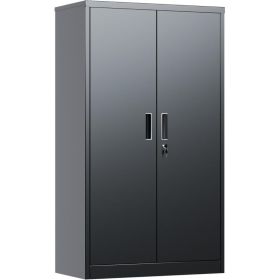 SUPEER Filing Cabinet, Metal Cabinet With 3 Height-Adjustable Shelves, Sheet Steel Powder Coating, Steel Cabinet For Tools, Garage, H 140 Cm X W (Option: Black)