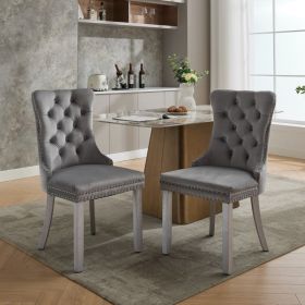 A&A Furniture, Nikki Modern, High-end Tufted Solid Wood Contemporary Velvet Upholstered Dining Chair With Wood Legs Nailhead Trim 2-Pcs Set, Ligh (Option: Light gray)