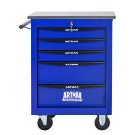 5 Drawers Multifunctional Tool Cart With Wheels,Metal Rolling Tool Cart Storage For Garage Workshop Warehouse Repair Shop--With Stainless Steel R (Option: BlackBlue)