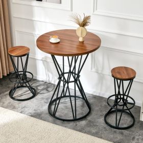 Single Package Bar, Table, Chair Set.31.5-inch Walnut Wood Grain MDF Tabletop With Black Metal Frame, Industrial Style Bar Counter Combination,su (Option: Walnut  black)