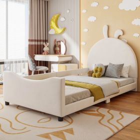 Twin Size Upholstered Daybed With Rabbit Ear Shaped Headboard, Beige (Option: Beige)