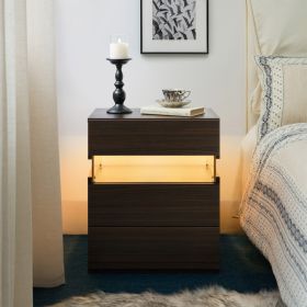 LED Nightstands 3 Drawer Dresser For Bedroom End Table With Acrylic Board LED Bedside Tables Walnut (Option: Walnut)