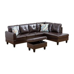 Pickup Only--Brown Faux Leather 3-Piece Living Room Sofa Set (Option: F09723B3PCS  S.C.O)
