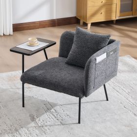 Leisure Chair, Lounge Relaxing Chair With Small Table And Back Pillow, Modern Upholstered Chairs With Metal Legs And Side Pockets , Single Sofa F (Option: Dark gray)
