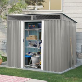 8ft X 6ft Outdoor Metal Storage With Lockable Sliding Doors And Transparent Plate For Garden, Lawn Gray (Option: Gray)