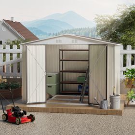 10x8 Feet White Color Outdoor Garden Shed Aluminum Alloy Frame With Hinge Door And Foundation (Option: Cream White)