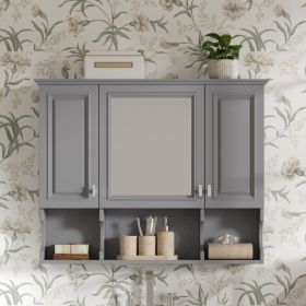 35'' X 28'' Wall Mounted Bathroom Medicine Cabinet, Modern Bathroom Wall Cabinet With Mirror,  Mirror Cabinet With Open Shelves (Option: Gray)
