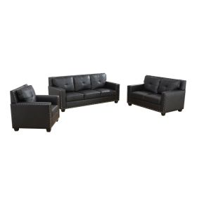 Pickup Only--Black Faux Leather 3-Piece Living Room Sofa Set (Option: F2502  C.L.S)
