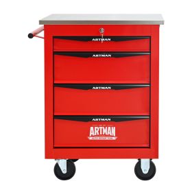 4 Drawers Multifunctional Tool Cart With Wheels,Metal Rolling Tool Cart Storage For Garage Workshop Warehouse Repair Shop--With  Stainless Steel (Option: RedBlack)