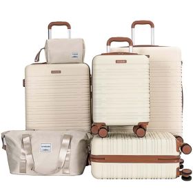 6 Piece Luggage Set, ABS Hard Shell Travel Suitcase With TSA Lock,BEIGE (Option: Beige)
