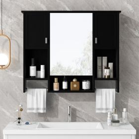 35'' X 28'' Modern Wall Mounted Bathroom Storage Cabinet, Bathroom Wall Cabinet With Mirror, Medicine Cabinet With Towels Bar (Option: Black)