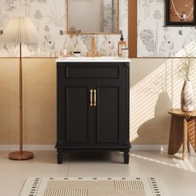 24'' Bathroom Vanity With Top Sink, Modern Bathroom Storage Cabinet With 2 Soft-Closing Doors And Adjustable Shelf, Solid Wood Frame (Option: Black)