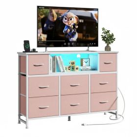 A Storage Cabinet With 8 Fabric Drawers And An Electrical Socket, And An LED TV Cabinet With USB And Type-C Interfaces (Option: Pink)