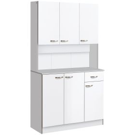 71" Kitchen Pantry Cabinet, Tall Storage Cabinet with Microwave Stand, Modern Kitchen Hutch with Countertop, 6 Doors, Storage Drawer, 3 Adjustable Sh (Option: White-1150x460x210 mm)
