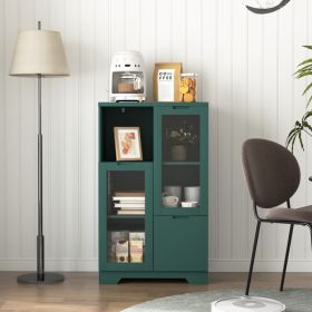 MDF Painted Cabinet With Glass Doors And Drawer, Open Storage Space, Green ,Bedroom, Living Room (Option: Green)